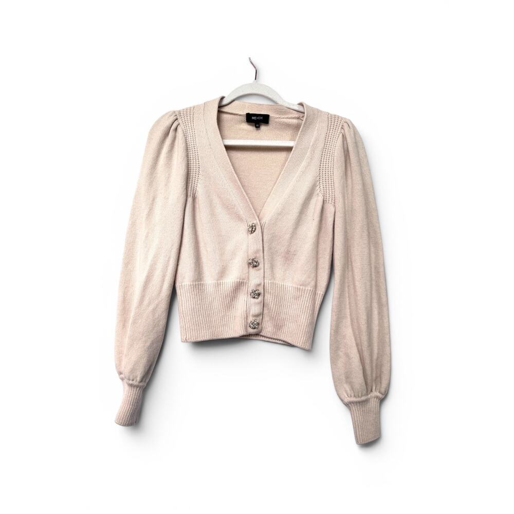 Me+em cardigan sweater cashmere wool crystal buttons v neck cozy beige xs